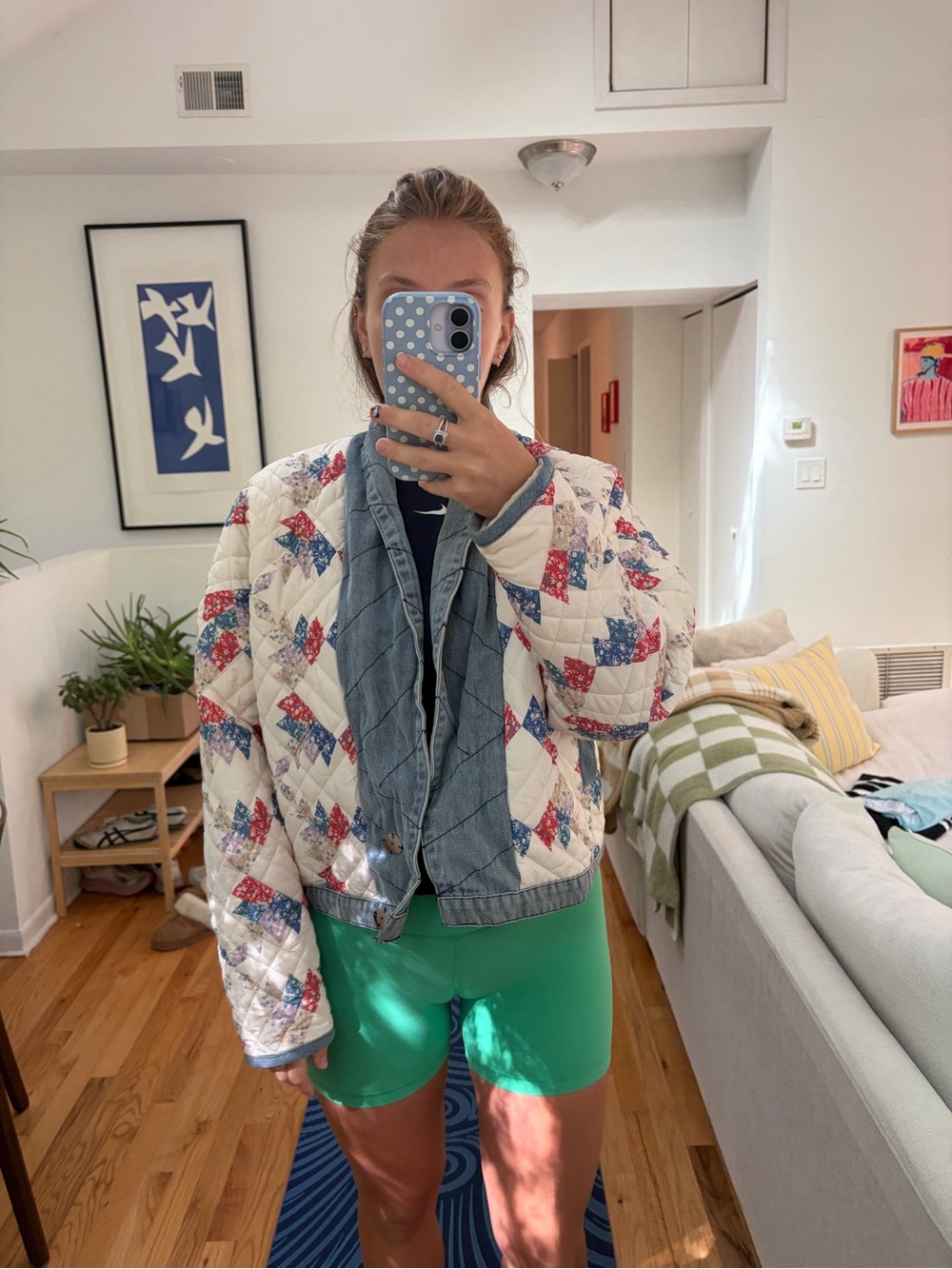 Mazik Quilted Patchwork Bomber Jacket in White, Blue & Red